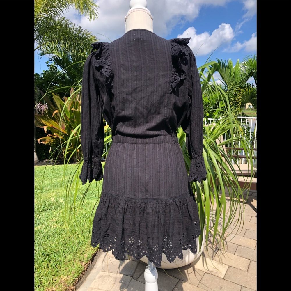 LA VIE REBECCA TAYLOR BLACK SATIN STRIPE DOBBY DRESS SIZE MEDIUM 💯 COTTON EUC - Picture 12 of 16
